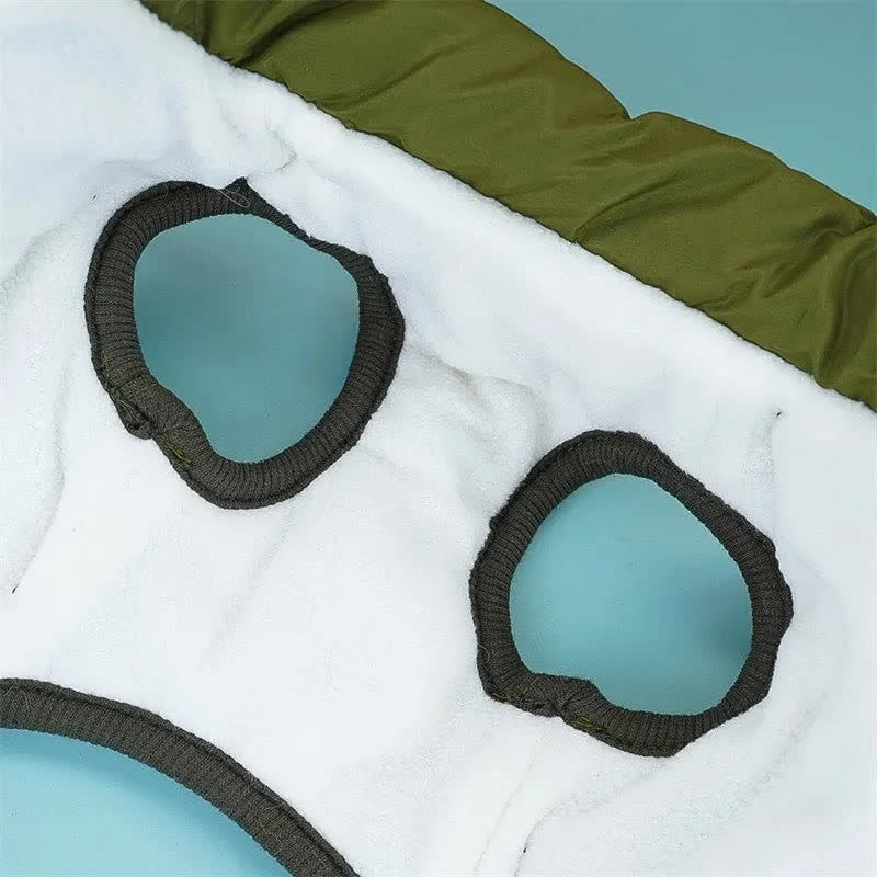 Close-up of the padded collar and the front leg openings